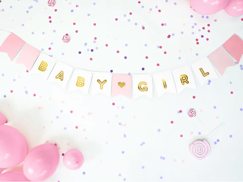 Lyserød/guld “Baby girl” banner