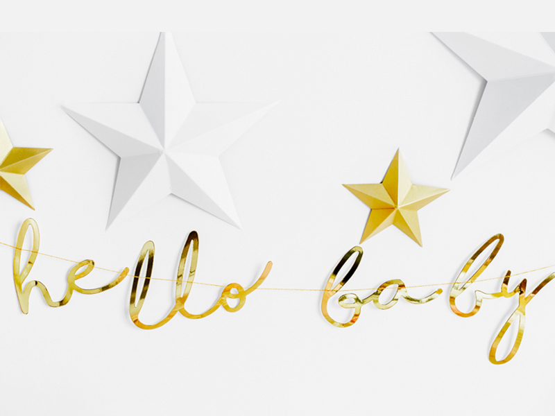 Guld “Hello Baby” banner