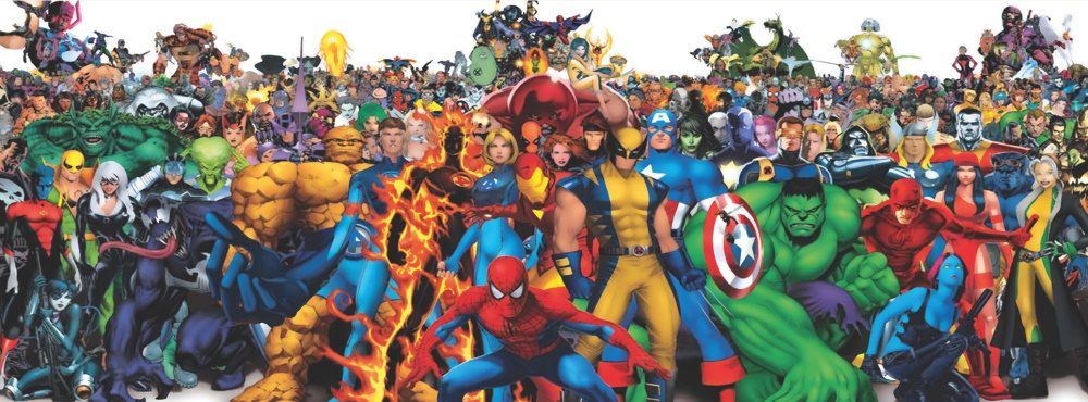 En samling af Marvel figurer